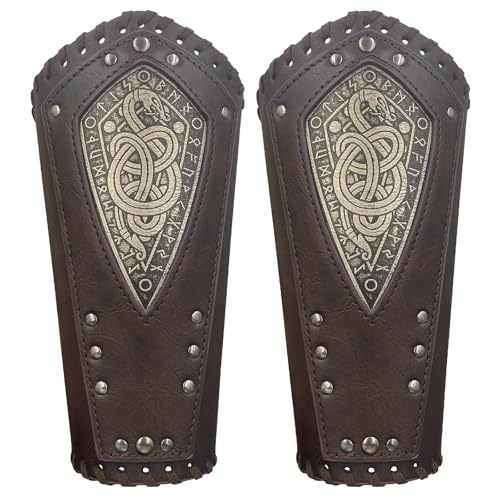 MDFCZXP Lederrüstung, Armstulpen, Wikinger, Piratenritter, Stulpenhandschuh, Armband, Steampunk Zubehör,Braun,23cm