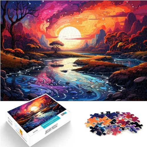 Puzzle, schöne, farbenfrohe Flusslandschaft, Puzzle 1000 Teile, Holzpuzzle mit passendem Poster und Wissensblatt, 1000 Teile (50 x 75 cm)