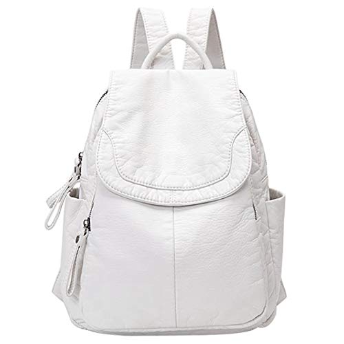 SHIKANG Damen Leder Casual Schultasche Gewaschenes Leder Rucksack Reise Kleine Schultasche - Weiß, weiß, One Size