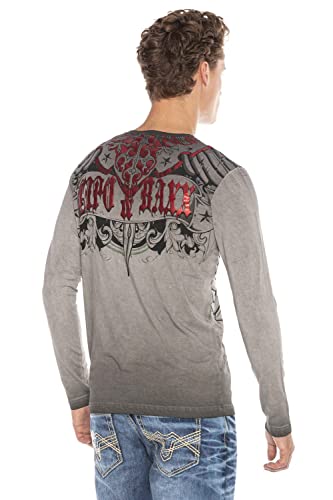 Cipo & Baxx Herren Longsleeve Langarmshirt Sweatshirt Pullover Sweater Mix mit Print Anthracite M