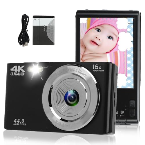 4K-Digitalkamera, 16-facher Digitalzoom, 44-Megapixel-Vlog-Kamera, 2,8-Zoll-Bildschirm, Integriertes Fülllicht, Unterstützung für USB-Datenübertragung, Anti-Shake (Schwarz LR063682)