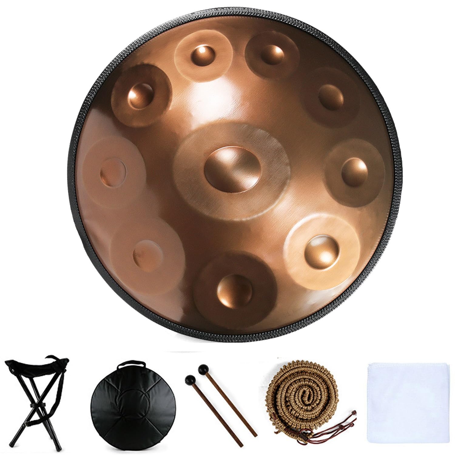 D-Moll Handpan-Trommel in 432 Hz, 9, 10, 12 Noten, 55,9 cm Stahl-Handtrommel mit Tasche, Schlägeln und Ständer, perfekt für Meditation, Yoga und Entspannung