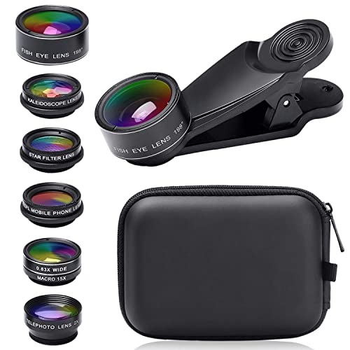 Handy Objektiv, 7 in 1 Handy Objektiv Kamera Linse Kit, Clip On Kamera Adapter für Smartphones, 210° Fisheye Objektiv mit Universal Klammer für alle Handys geeignet und Tablets (B-Altes Modell)