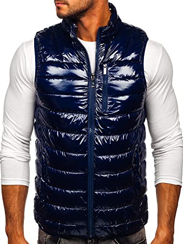 BOLF Herren Weste Stehkragen Steppweste Bodywarmer Daunenweste Reißverschluss Weste Ärmellose Sportweste Zip Wärme Freizeit Outdoor Style R0109A Dunkelblau XL [1U1]