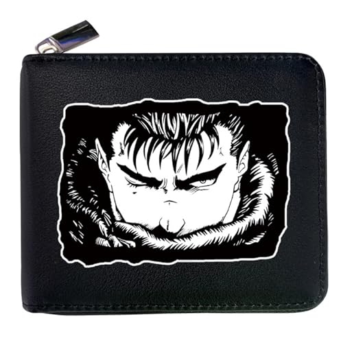 RYNDEX Berse-rk Anime Wallet, Leder Geldbörse mit Reißverschluss-Design, Geldbörse Geldbeutel Portemonnaie für Geschenkidee(Color:Black 5)