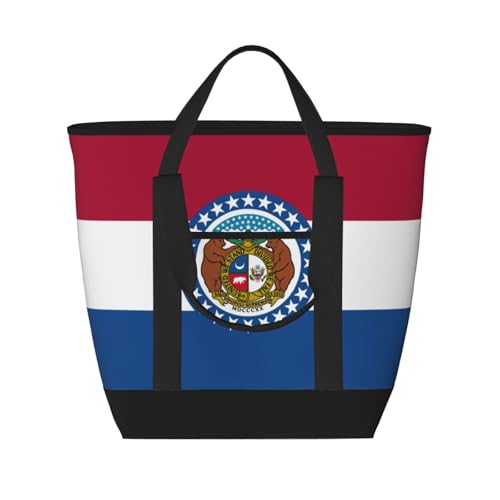 YQxwJL Missouri Tragetasche mit Staatsflaggen-Druck, großes Fassungsvermögen, isolierte Lunchtasche, wiederverwendbare Einkaufstasche mit Reißverschluss für Damen und Herren