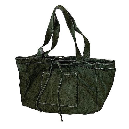 ohodhmnu Damen Tragetasche, Segeltuch, Retro-Tasche, Shopper lässige Handtasche für Mädchen und Frauen, große Kapazität, Schultertasche, vielseitige Reisetasche, grün, Medium