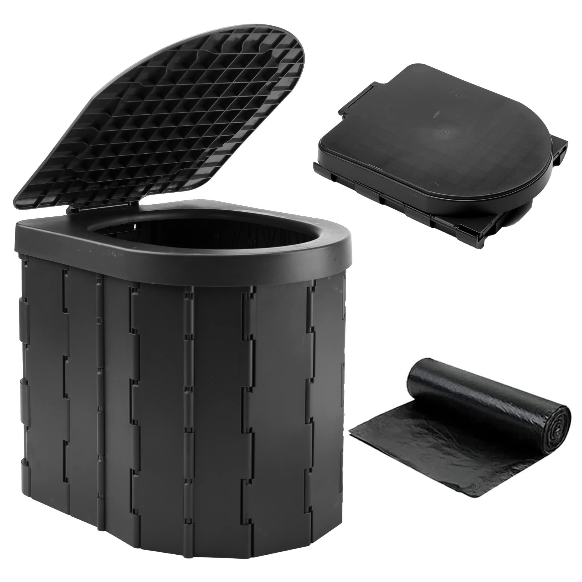 TiLLOw Tragbare Toilette, Angeltoilette, Campingtoilette for den Außenbereich, Campingautotoilette, kann als Hocker verwendet Werden, leicht zu tragende Faltbare Toilette(Black)