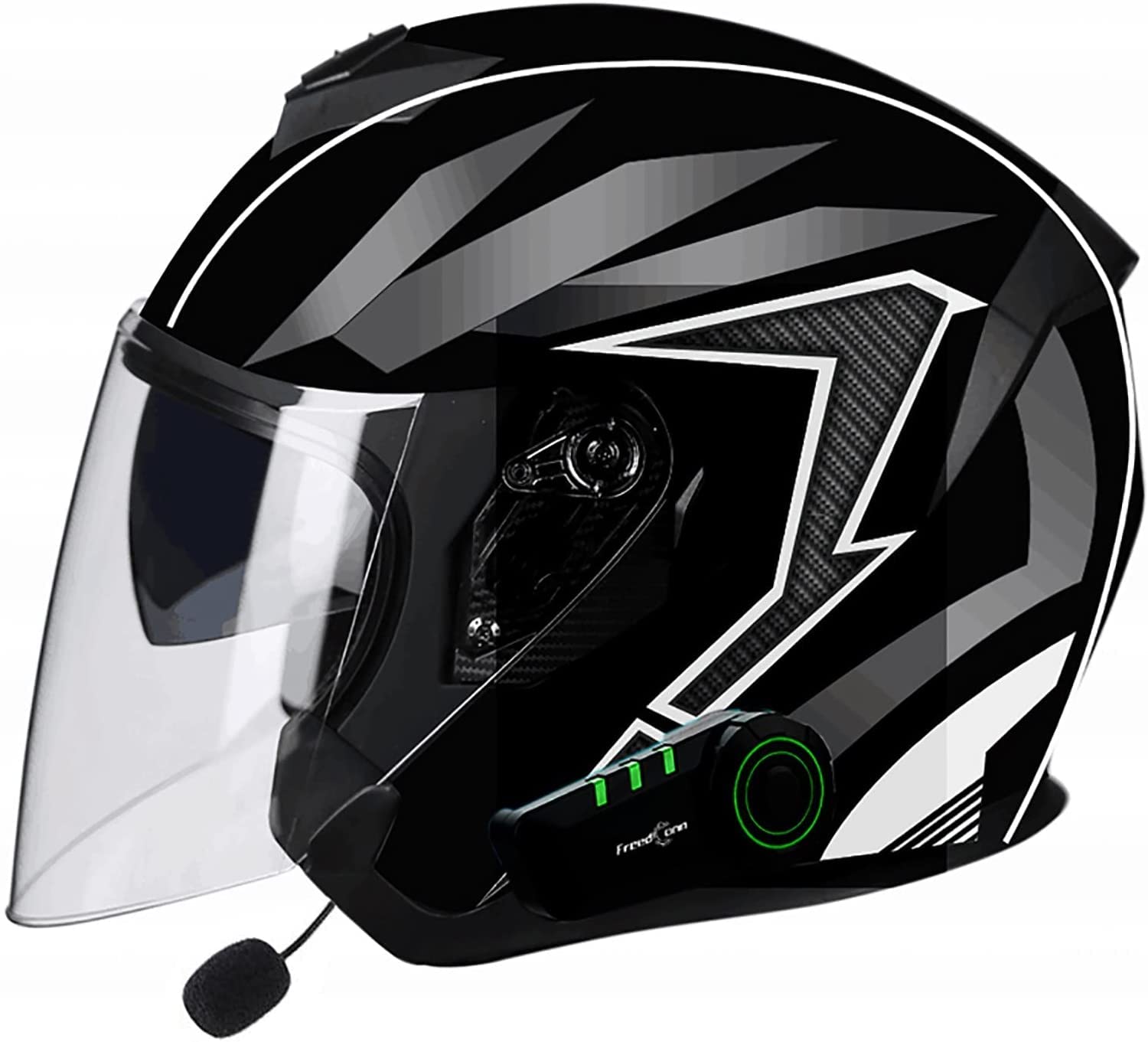 Bluetooth Jethelm Motorrad Open Face 3/4 Halbhelme,Vintage Adult Herren Damen Jet Helm,Retro Crash Halbhelm mit Doppelvisier ScooterHelm MotorradHelm,DOT/ECE-Zertifiziert