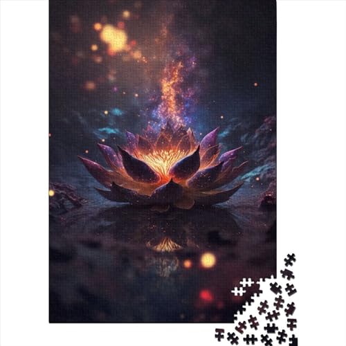 Puzzle für Erwachsene „Cosmic Bloom Black Lotus“, 500-teiliges Puzzle, geeignet für Erwachsene und Jugendliche ab 12 Jahren, Holzbrettpuzzle, tolles Geschenk für Erwachsene, Größe: 52 x 38 cm