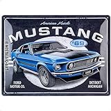 Nostalgic-Art Retro Blechschild, 30 x 40 cm, Ford Mustang – 1969 Mach 1 Blue – Geschenk-Idee für Ford Fans, aus Metall, Vintage Design