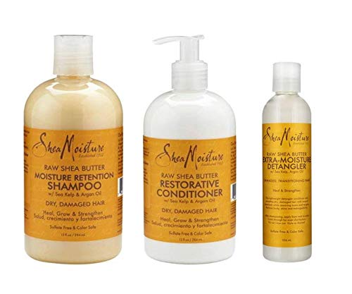 Shea Moisture Raw Shea Butter Moisture Retention Shampoo 384 ml, Conditioner 384 ml und Detangler 236 ml