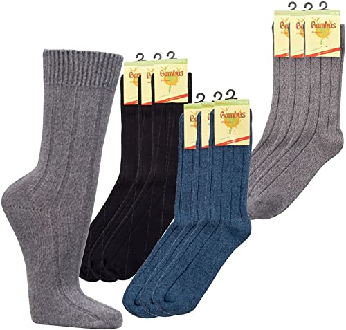 Wowerat Warme Socken Viskose aus Bambuszellstoffen, Doppelzylinder 3er-BÜNDEL (Gr.35-38, schwarz)