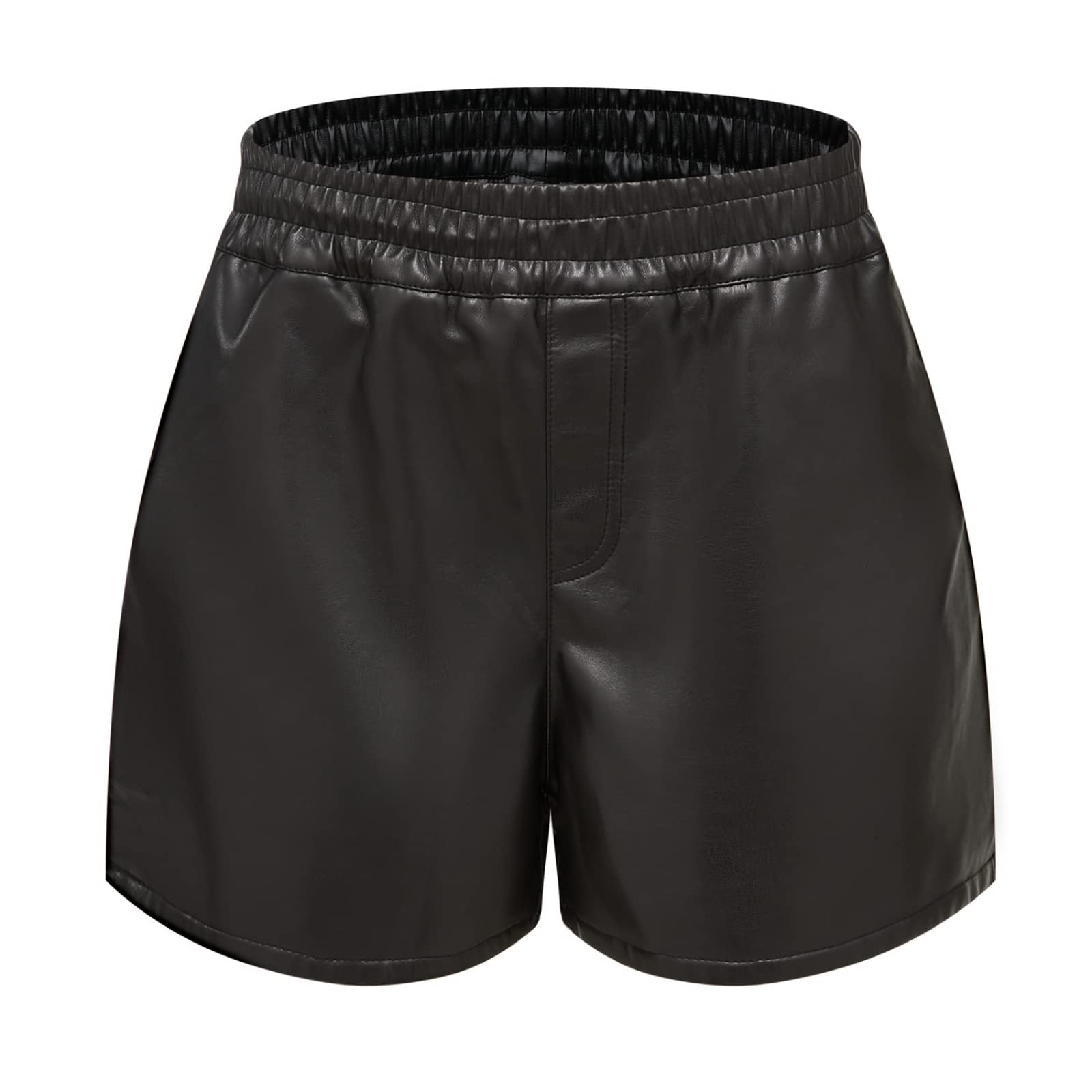 Übergröße 3XL Damen Hohe Taille Sexy Kunstleder-Shorts, Taschen Weite Bein-Shorts, lässige Baggy-PU-Leder-Shorts (schwarz, XL)