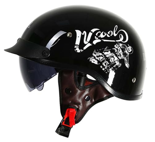 Motorrad-Halbhelm-Baseballkappe Mit ECE-Zertifiziertem Visier, Offener Helm Mit Einziehbarer Schnellverschluss-Schnalle, Unisex F,XL61-62CM