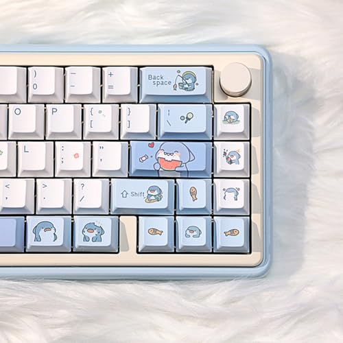 Asslye PBT Tastenkappen, 131 Tasten Niedliche Hai Keycaps für Mechanische Tastatur, Blau und Weiß Tastenkappen Set Dye Sub Cute Key Cap