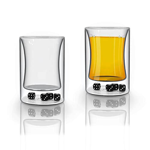 ABHOME Doppelwandige Weingläser mit Würfel, Whiskeygläser, 2 Stück, doppelwandige Glas-Kaffeebecher, 6 Unzen, Glasbecher-Set, doppelwandige Espressotasse Geschenk für Männer Frauen (2 Stück)