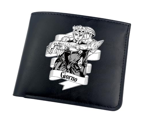 RYNDEX Jo-Jo's Bizar-re Adventu-re Anime-Geldbörsen, Cartoon-Druck Geldbörse Klein, PU-Leder Geldbörse Brieftasche Wallet(Color:Black 15)