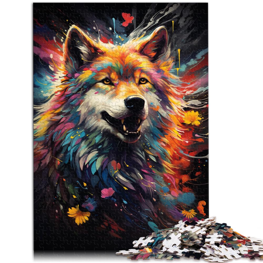 Puzzles, Lernspiele, farbenfrohe Fantasiezeichnung, Wolf, Puzzles 1000 Teile für Erwachsene, Holzpuzzle zum Stressabbau, 1000 Teile (50 x 75 cm)