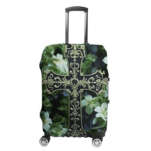 CSGJMYGS Reisegepäckabdeckung, elastisch, waschbar, modisch, kratzfest, schwarzes Kreuz unter grünen Blumen, Kofferschutz, passend für 45,7 - 81,3 cm Gepäck, Stil-7, XL