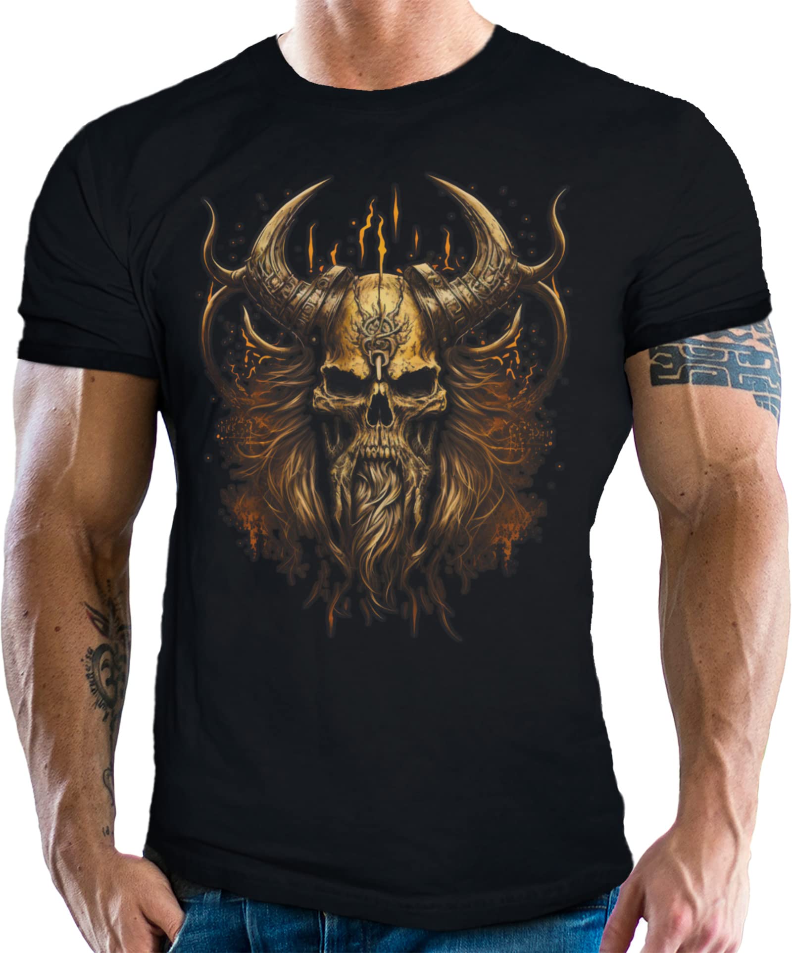 Herre T-Shirt für Wikinger Nordic Keltic Fans der nordischen Mythologie: Warrior Skull