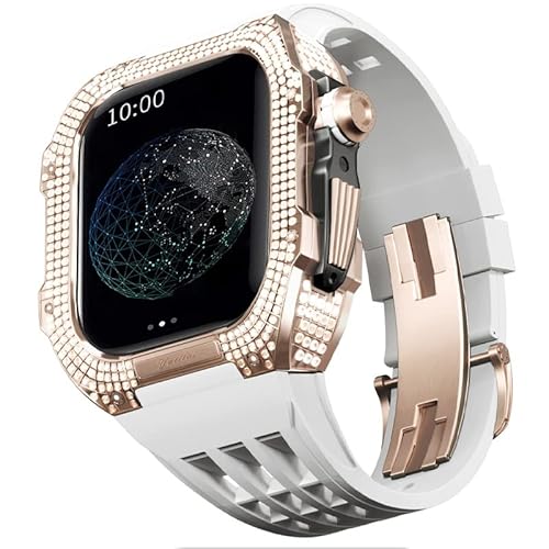 TONECY Mod-Kit für Apple Watch Serie 8 7, 45 mm, Gehäuse aus Titanlegierung und Gummiband für iWatch 45 mm, Ersatz-Uhrenarmband, Zubehör (Farbe: Weiß 2, Größe: 45 mm)