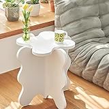 WuJin Mini Blütenblatt Couchtisch, Cartoon Massivholz Beistelltisch Wellenförmiger Nachttisch mit X-förmigen Beinen, Kleiner Farbiger Akzenttisch for Wohnzimmer Schlafzimmer(White)