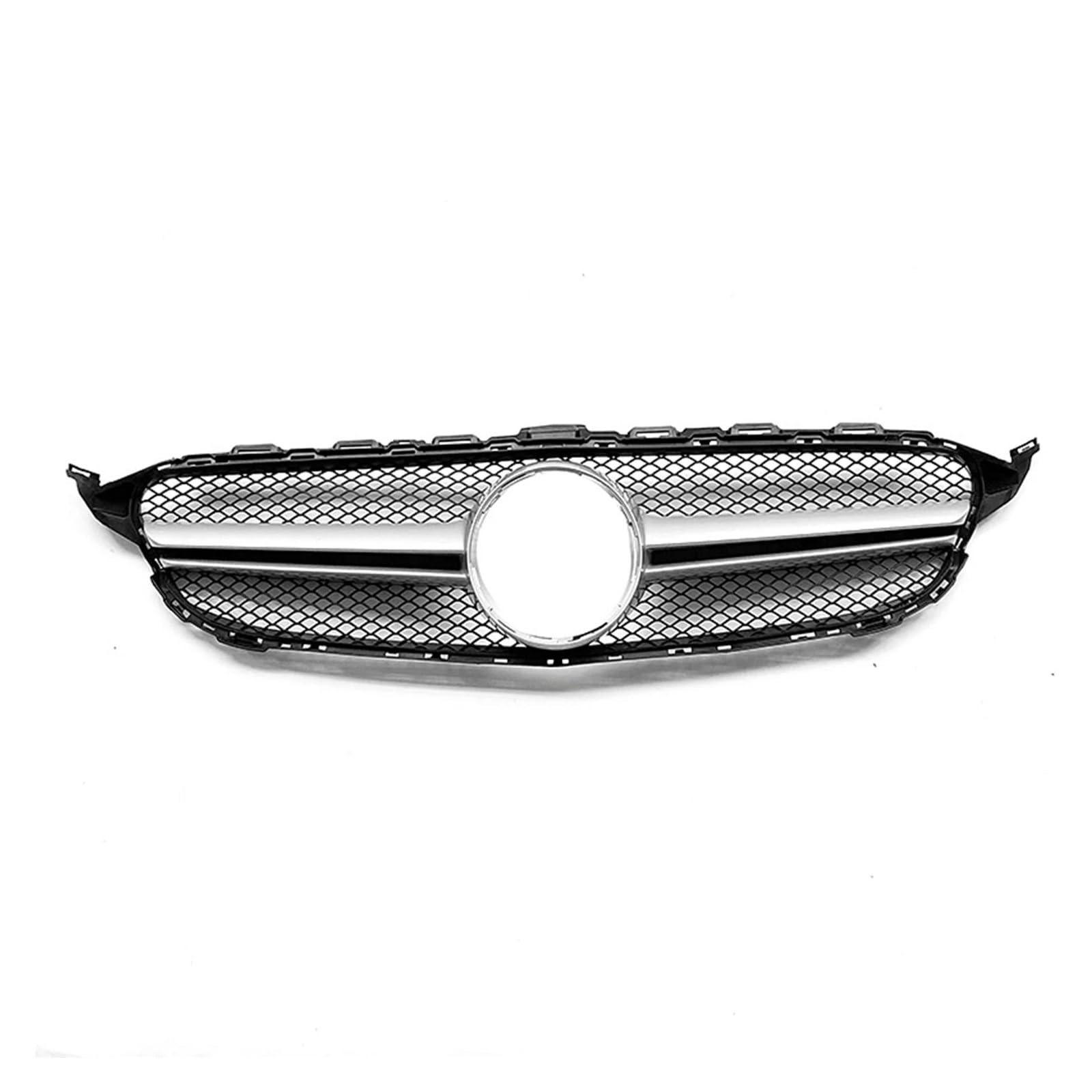 Frontspoiler Lippe Für Benz C-Klasse W205 C180 C200 C250 C300 C350 C400 C43 2014–2018, Für AMG-Stil, Kühlergrill, Oberer Grill, Frontstoßstangenhaube, Netz Frontstoßstange Spoiler(Silber)