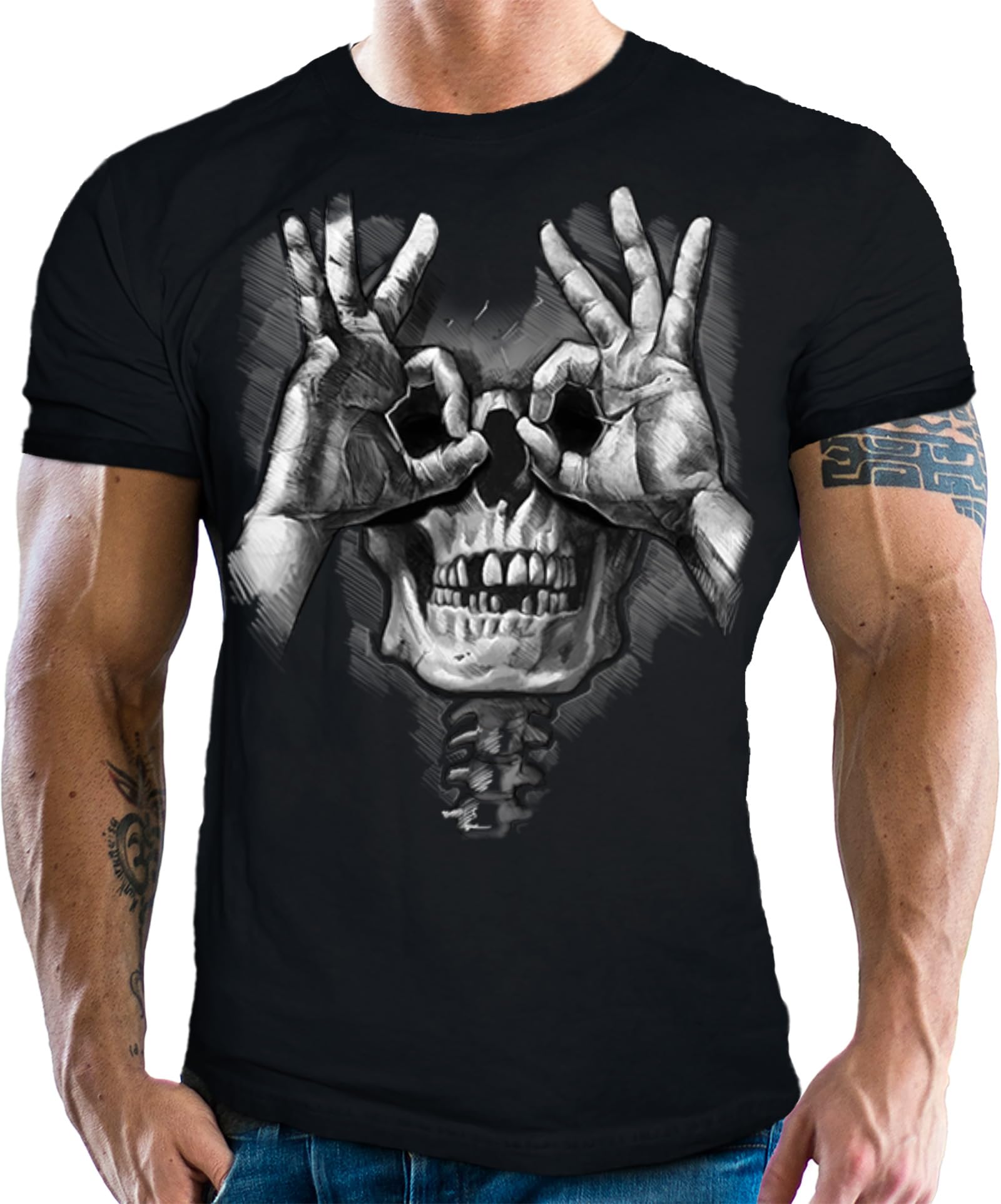 T-Shirt für Occult Gothic Dark Fans: Happy Skull schwarz