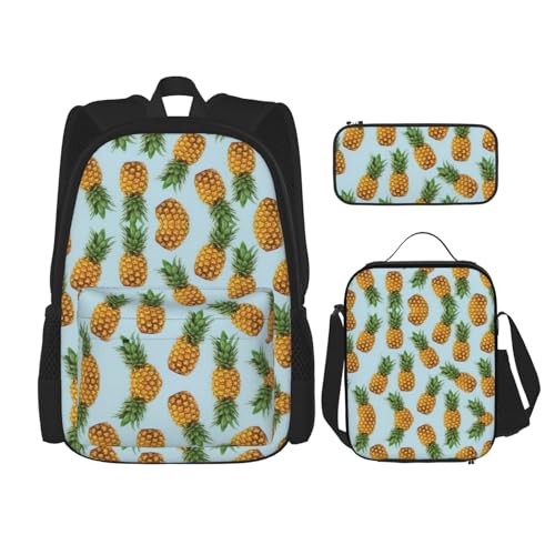 WURTON Ananas Druck Verstellbare Schultergurte Rucksack Set Lunch Tasche Federmäppchen Kombination Taschen Set