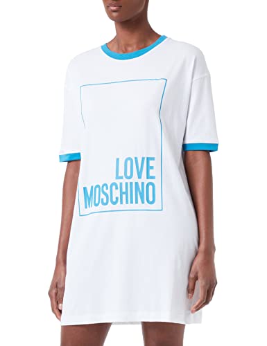 Love Moschino Womens Logo Box Print and Color Contrast Ribs. Kleid, White Blue, 38