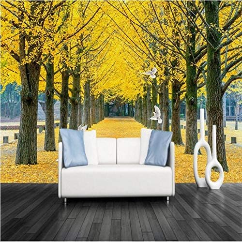 XLMING Natürliche Wand Der Golden Tree Road 3D Tapeten Home Esszimmer Sofa Schlafzimmer Wohnzimmer TV Hintergrund-350cm×256cm