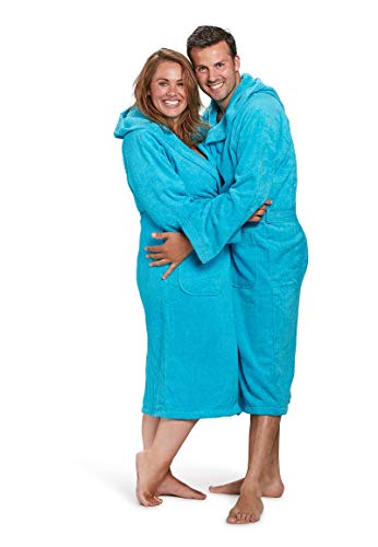 Badrock - Kapuzen-Bademantel mit Namen Bestickt - Aqua Blau - Baumwolle - Herren und Damen - mit Stickerei - Personalisiert (XXXL) - SKU 660