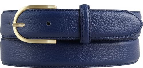 BELTINGER Italienischer Damen-Gürtel, 30 mm breit, Damen, Chinogürtel, Hosengürtel, strukturiertes Leder, Schließe Gold | Blau 115cm