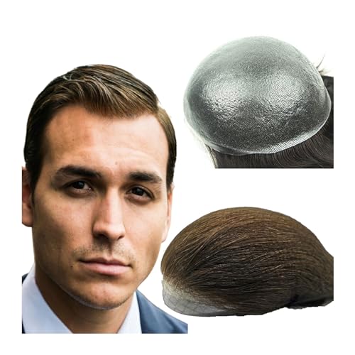 Perücke Männer 8x10 stück Herren Haarteil Toupet for Männer Ersatz 100% Europäische Echte Menschliche Haar PU Haut Toupet für Herren(Light Brown)