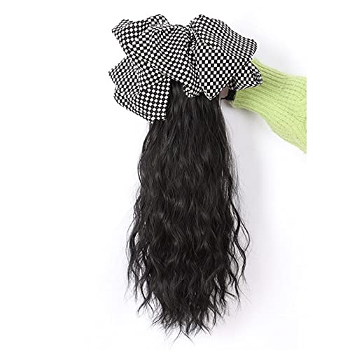 Perücken Perücke Pferdeschwanz Schleife Haarschmuck Mädchen Greifclip Wasser Ripple Pferdeschwanz Zopf Hochwertige Perücke Damenperücke(Color:Schwarz,Size:Checkerboard bow)