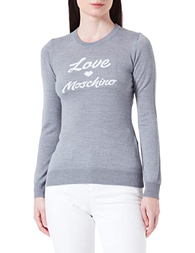 Love Moschino Damen Slim Fit Long-sleeved , With Italic Logo Jacquard Intarsia pullover, Melange Dark Grey, 42 EU