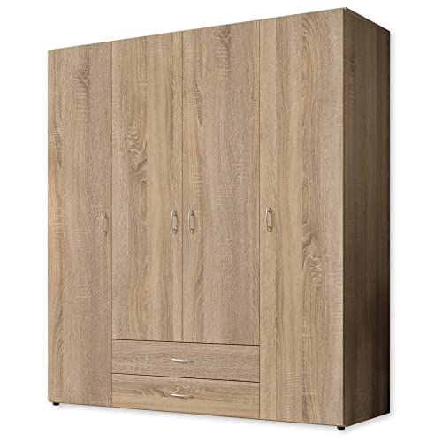 Stella Trading Base 4-türiger Kleiderschrank, Holz, weiß, 52 x 160 x 177 cm