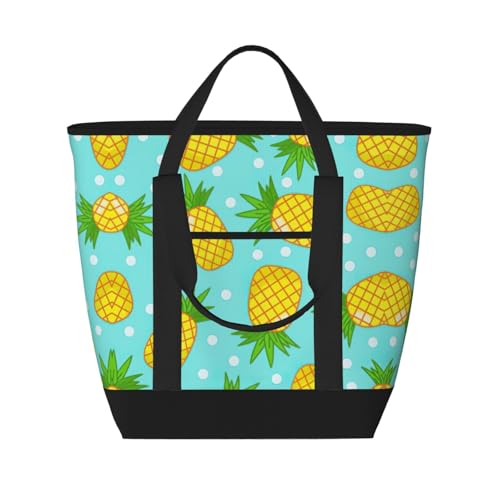 YQxwJL Einkaufstasche mit frischem Ananas-Druck, großes Fassungsvermögen, isolierte Lunchtasche, wiederverwendbare Einkaufstasche mit Reißverschluss für Damen und Herren