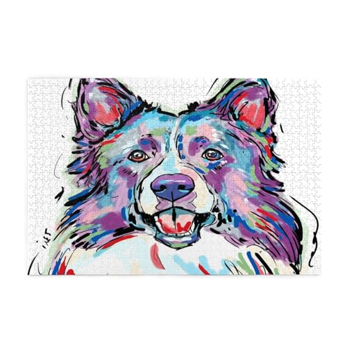 Niedliche Haustier-Border-Collie-Hunde, Puzzles 1000 Teile Holzpuzzle Spielzeug Familienspiel Wanddekoration