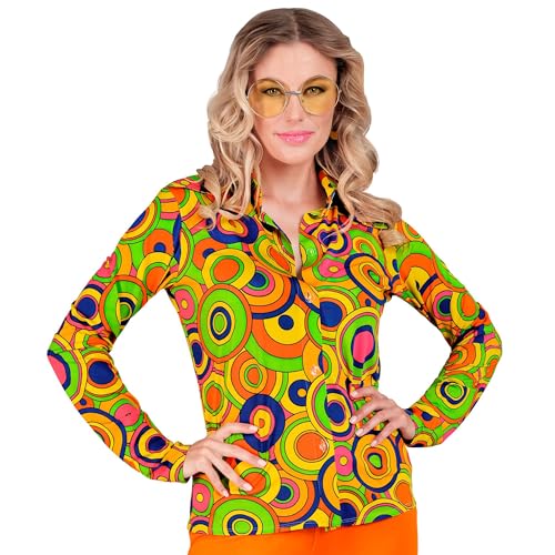 Widmann - 70er Jahre Bluse für Damen, Hippie, Reggae, Flower Power, Disco Fever, Schlagermove