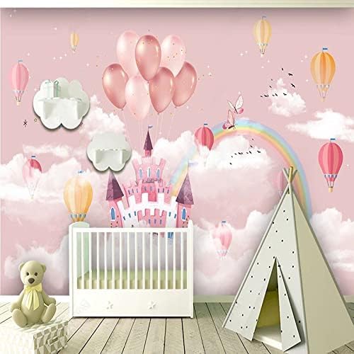 XLMING Cartoon Schloss Regenbogen Heißluftballon Schmetterling Kinderzimmer 3D Tapete Home Dekoration Wohnzimmer Sofa Schlafzimmer Tv Hintergrund Wand-150cm×105cm