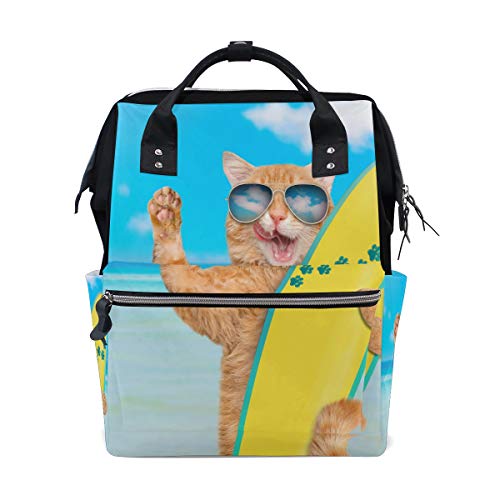 Big Joke Wickelrucksack Ocean Beach lustige Katze Multifunktional große Kapazität Baby Wickeltasche Reißverschluss Casual stilvolle Reise Rucksäcke für Mama Papa Baby Pflege