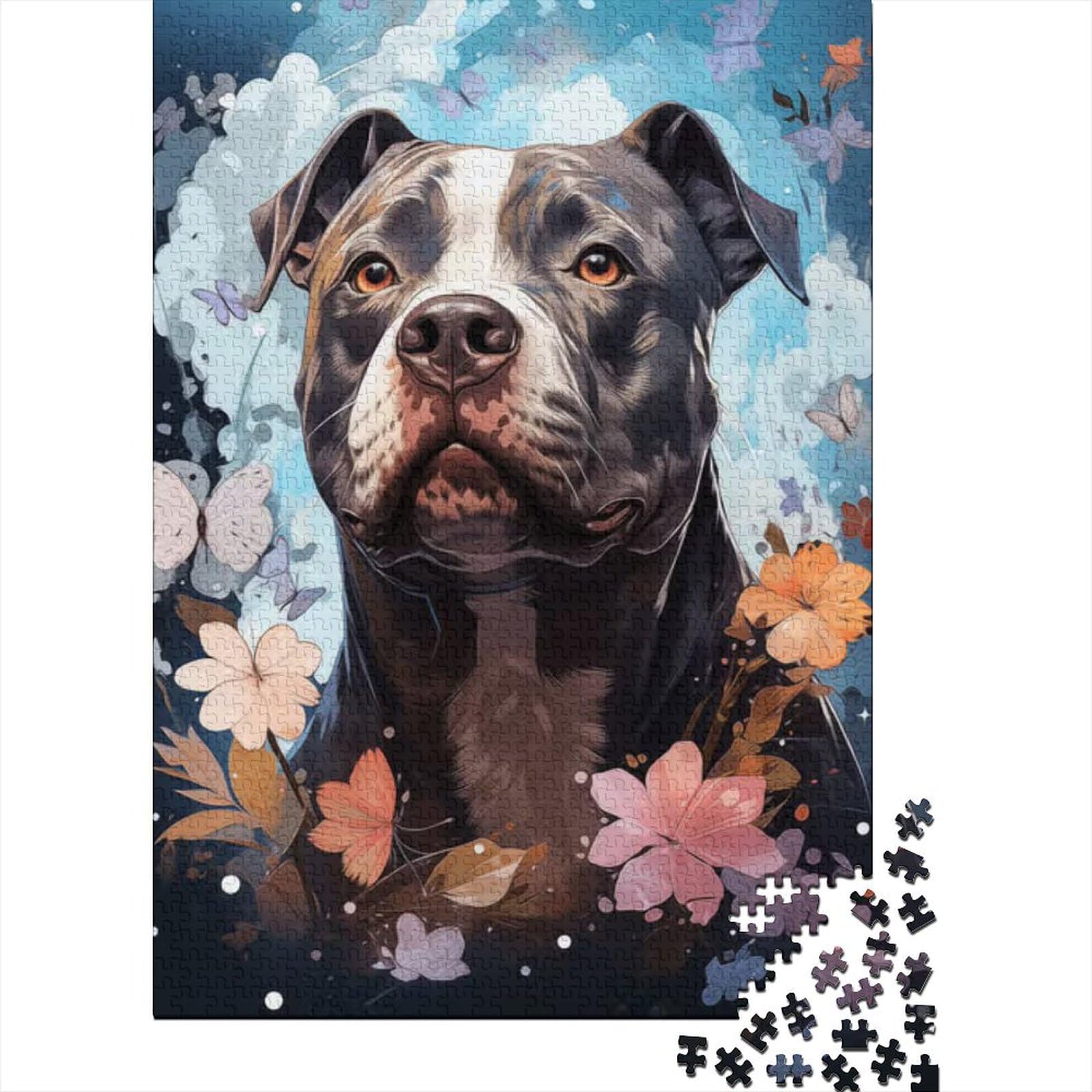 Pit Bull Art Schwierige, anspruchsvolle Puzzles 1000-teiliges Holzpuzzle Puzzles für Erwachsene Teenager genießen Spiele für Erwachsene (Größe: 75 x 50 cm)