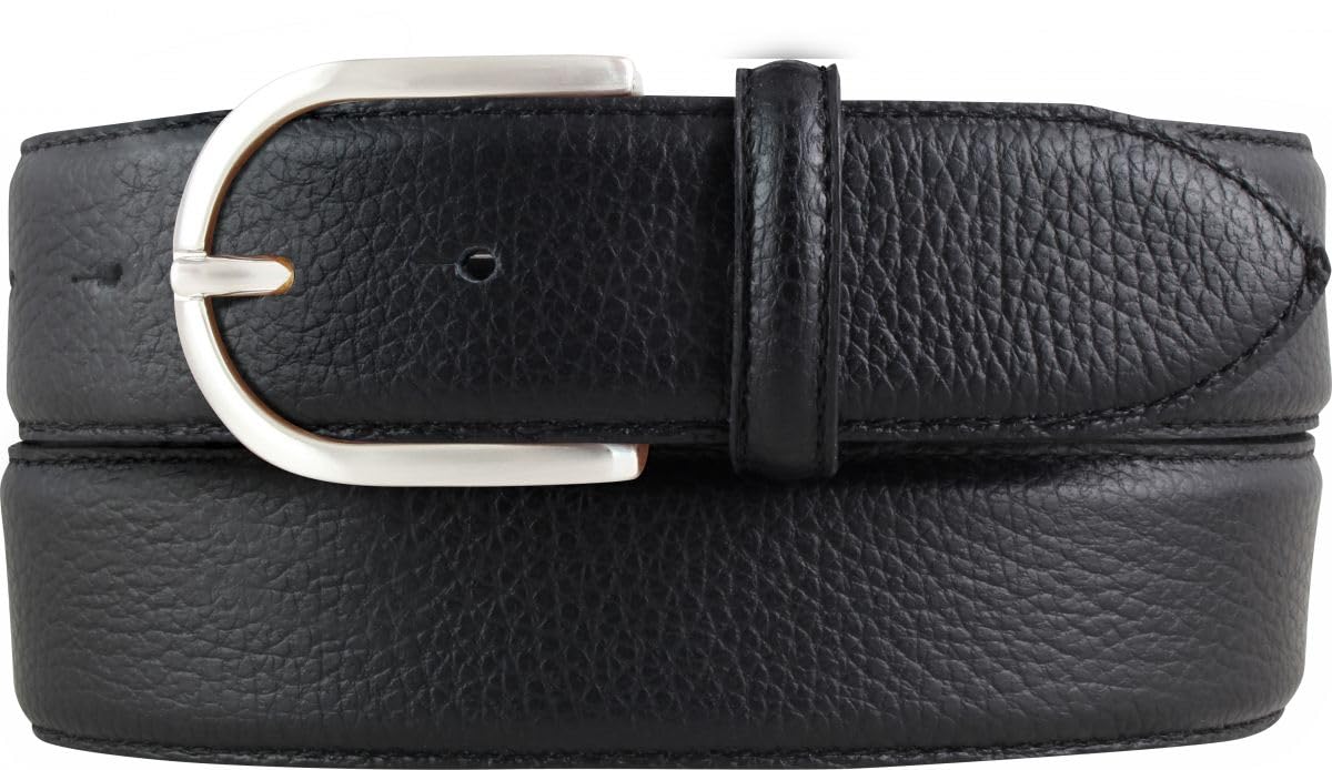 BELTINGER Damen-Gürtel aus gemasertem Leder mit Steppnaht 4 cm | Hochwertiger Ledergürtel mit Pigmentprägung 40mm Damen | Jeans-Gürtel mit runder Gürtelschließe4cm | Schwarz 95cm