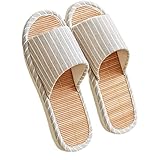 GHYUB Bambus-Hausschuhe Pantoffeln Für Damen Und Herren Sommer，offene Zehensandale Für Drinnen Und Draußen, Unisex-Pantoffeln, Stumme Hausschuhe, rutschfeste Sandalen (Color : Beige, Size : EUR36-37)