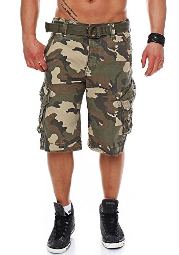 Jet Lag Herren Cargo Shorts Take off 3 (16) mit Gürtel army green camouflage W31