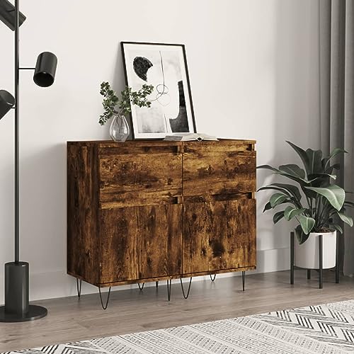 CCCINER Sideboards 2 Stk. Räuchereiche 40x35x70 cm Holzwerkstoff,Modernes Sideboard aus Holzwerkstoff Viel Stauraum für Wohnzimmer