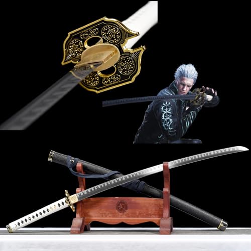 LQSMX sword 104cm Teufel May Cry 5 Vergil Anime Cosplay Schwert/scharf/Krieger Yamato Schwert/Dante Rebellion, Katana Schwert Real, voll handgefertigte Top Katana Schwert