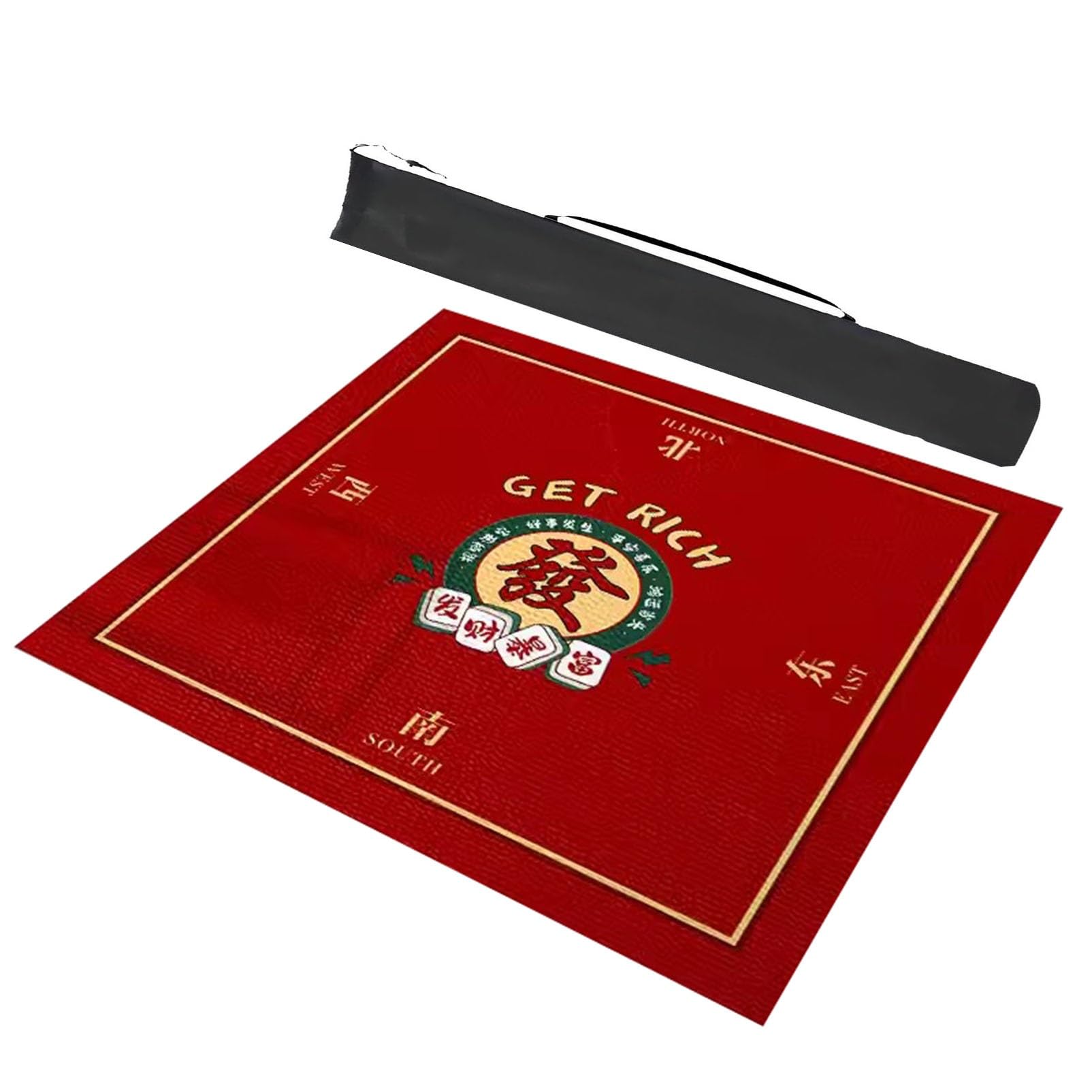 Mahjong Tischmatte,Kachel Spiele Tischabdeckung, Quadratische und Geräuschreduzierende Spieltischdecke for Mahjong-Karten, Namenstischdecke mit Aufbewahrungstasche(Red,27.6x27.6inch/70x70cm)